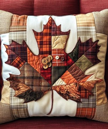 Autumn Maple Charm Quilted Pillow Cover: Classic Maple Leaf Fall Throw Pillow Case, Warm Rustic Accent, Soft & Washable