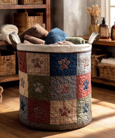 Cozy Quilted Laundry Hamper - Autumn Paw Haven Pattern, Collapsible Fabric Clothes Basket, Machine Washable & Pet-Friendly Home Storage