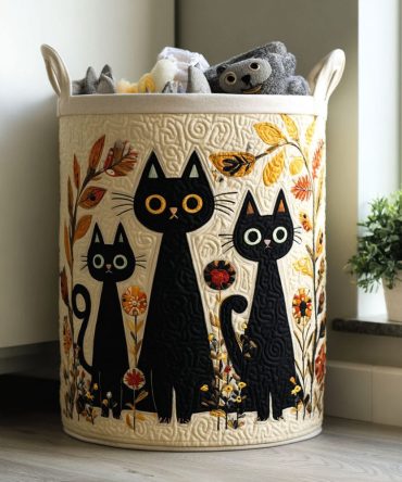 Autumn Paws Quilted Laundry Hamper - Large Decorative Foldable Fabric Basket With Handles For Home, Bedroom & Seasonal Storage