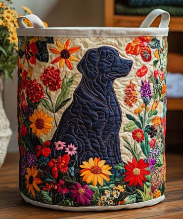 Autumn Pup Quilted Laundry Hamper — Cozy Foldable Fabric Basket With Dog Print, Reinforced Handles & Machine-Washable Cover For Home