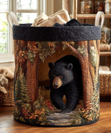 Autumn Sentinel Quilted Laundry Hamper — Rustic Fall Leaf Storage Basket For Home Organization, Durable & Space-Saving Design