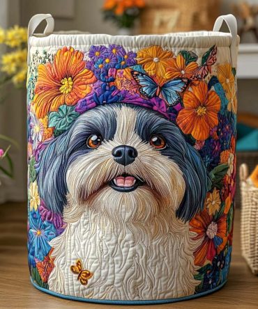 Autumn Smile Quilted Laundry Hamper — Warm Seasonal Quilted Fabric Basket With Handles, Collapsible & Machine-Washable, Cozy Fall Home Storage