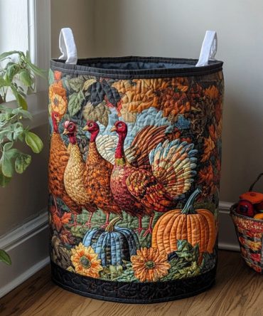 Autumn Strut Quilted Fabric Hamper - Collapsible Seasonal Laundry Basket For Clothes, Linens & Home Organization
