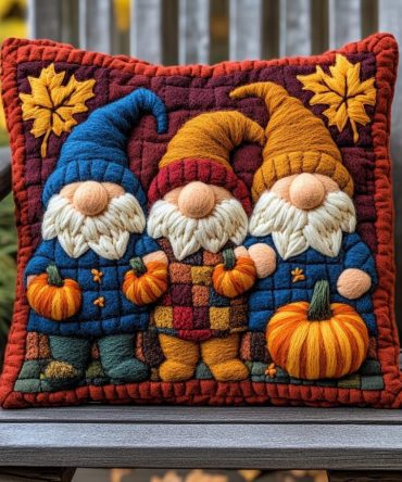 Autumn Sweet Gnome Quilted Pillow Cover: Charming Gnome Fall Throw Pillow Case, Playful Seasonal Accent, Soft & Machine Washable