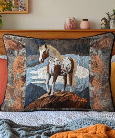 Autumn Trot Quilted Pillowcase — Rustic Fall Horse Print, Warm Textured Fabric, Reversible Decorative Pillow Cover For Cozy Seasonal Decor