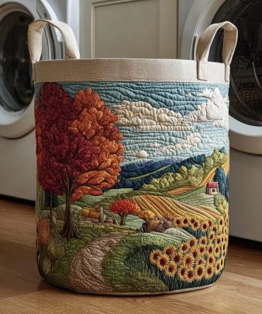 Autumn Vineyard Quilted Laundry Hamper – Warm Harvest-Tone Fabric Basket For Cozy Home Storage, Collapsible & Durable Design