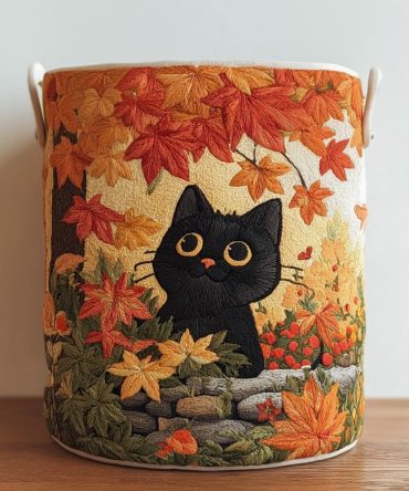 Autumn Whiskers Quilted Laundry Hamper — Warm Fall-Themed Fabric Basket With Handles For Clothing, Linens & Home Storage