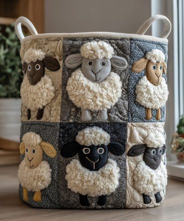 Baa Baa Bliss Quilted Laundry Hamper — Sheep-Themed Foldable Laundry Basket, Soft Decorative Storage For Nursery & Home