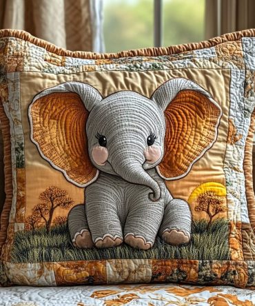 Baby Elephant Quilted Pillow Cover — Cute Nursery Throw Pillowcase With Soft Textured Quilting For Cribs, Rockers & Kids' Rooms