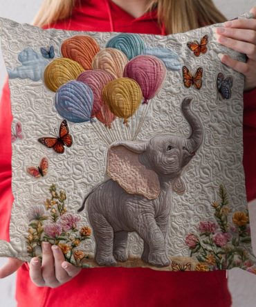 Hot Air Balloon Quilted Pillow Cover - Whimsical Nursery & Kids Room Throw Case, Soft Cotton Accent
