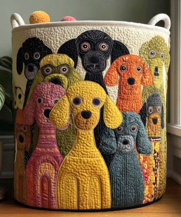 Barkadoodle Quilted Laundry Hamper — Playful Dog Print Quilted Laundry Basket, Collapsible With Comfortable Handles For Easy Carrying