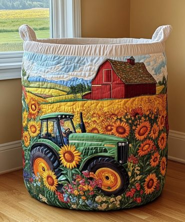 Barn Horizon Quilted Laundry Hamper - Country Decorative Fabric Basket With Handles , Rustic-Chic, Durable & Spacious Organizer