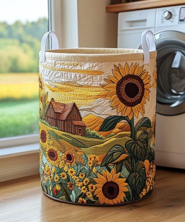Barn Meadow Quilted Laundry Hamper — Rustic Farmhouse Fabric Basket With Reinforced Handles, Foldable Laundry Storage For Rustic Homes