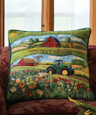 Barn & Bloom Quilted Pillow Cover — Rustic Floral Throw Pillowcase For Farmhouse, Country Cottage & Cozy Living Spaces