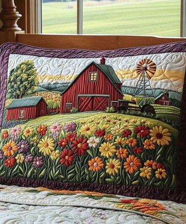 Barnyard Bliss Quilted Decorative Pillowcase - Country Farm Animal Cotton Pillow Cover, Rustic Bedroom Accent