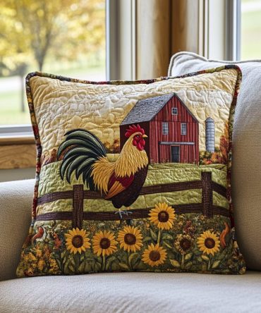 Barnyard Bliss Quilted Pillow Cover - Country Farmhouse Floral Pillowcase For Rustic Beds, Sofas & Seasonal Decor