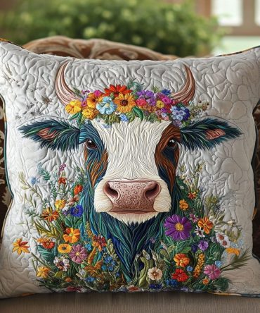 Farmhouse Floral Quilted Pillow Cover — Barnyard Bloomers Decorative Throw Pillowcase, Soft Cotton-Blend Accent For Country Bedrooms