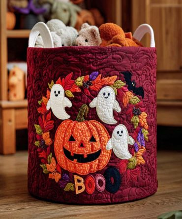 Batty Night Quilted Laundry Hamper - Bat Motif Fabric Storage Basket With Handles, Large Foldable Halloween Organizer, Decorative & Easy-Care Washable Design