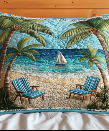 Coastal Memories Quilted Pillow Cover — Beach Memories Decorative Throw Pillowcase, Nautical Cotton-Blend Accent For Seaside Bedrooms