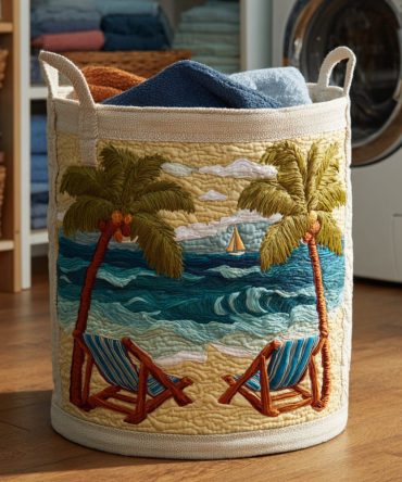 Ocean Breeze Quilted Laundry Hamper — Beach Breeze Pattern Foldable Storage Bin With Durable Quilting, Water-Resistant Interior & Comfortable Carry Straps