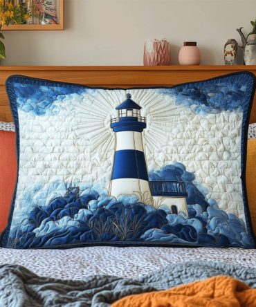Beacon Breeze Quilted Pillow Cover — Nautical Lighthouse Accent Sham, Soft Quilting, Cotton-Blend Fabric For Coastal & Beach House Style