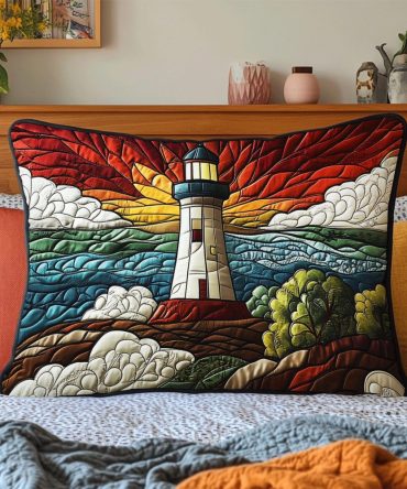 Beacon Glow Quilted Pillowcase - Nautical Coastal Throw Pillow Cover, Soft Quilted Accent For Bed, Couch & Coastal Cottage Decor