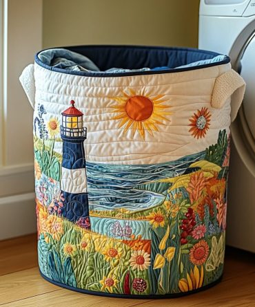 Beacon Glow Quilted Laundry Basket — Warm Toned Foldable Hamper With Durable Handles For Stylish Home Storage & Daily Use