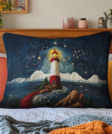 Beacon Of Hope Quilted Accent Pillow Cover - Inspirational Lighthouse Print, Serene Coastal Colors, Premium Quilted Texture - Shop Now