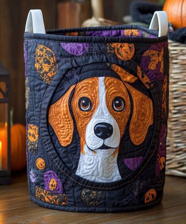 Beagle Lantern Quilted Laundry Hamper – Cute Dog Print Foldable Fabric Laundry Basket With Handles For Pet Lovers