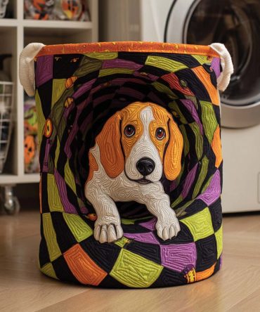 Beagle Spiral Tunnel Quilted Laundry Hamper – Playful Dog Print Fabric Basket, Durable Foldable Organizer For Pet Lovers
