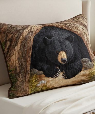 Bear Retreat Quilted Pillowcase — Cozy Woodland Bear Design, Plush Quilting, Soft Cotton Blend For Kids' Rooms, Durable & Machine Washable