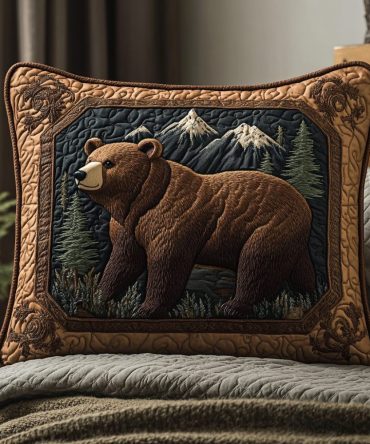 Shadowed Trails Quilted Pillow Cover — Rustic Bear & Trail Quilted Pillowcase For Outdoorsy Cabin, Lodge & Adventure-Inspired Rooms