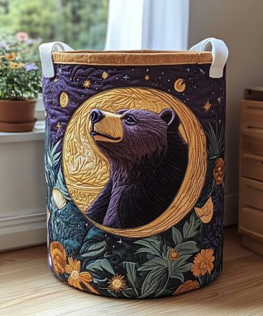 Bear Grove Quilted Laundry Basket - Large Foldable Storage Hamper With Handles, Woodland Bear Print For Rustic Home & Kids Rooms