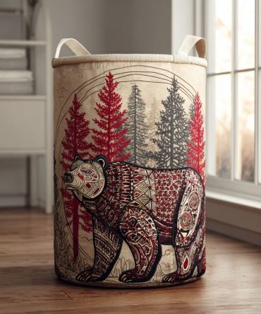 Bear Guardian Quilted Laundry Hamper - Durable Foldable Hamper With Quilted Exterior, Comfortable Handles & Washable Liner For Home Laundry