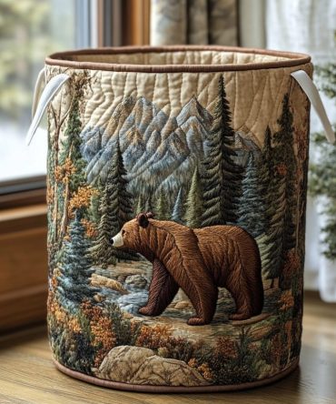 Bear Haven Quilted Laundry Hamper - Stylish Foldable Fabric Basket With Reinforced Handles, Washable & Space-Saving Home Storage Solution