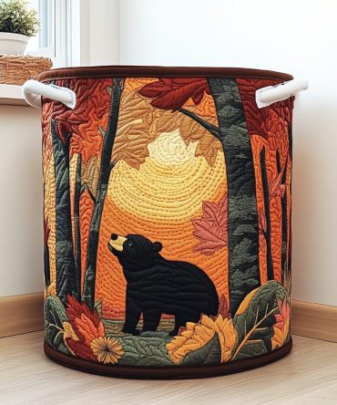 Bear Haven Quilted Laundry Hamper — Cozy Collapsible Fabric Basket With Reinforced Handles & Soft Quilted Texture For Nursery & Home