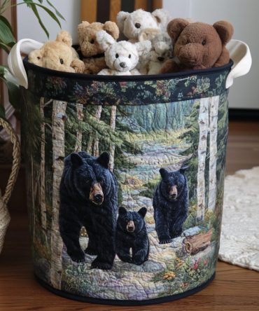 Bear Hollow Quilted Laundry Hamper - Woodland-Themed Quilted Basket, Collapsible Durable Hamper For Kids’ Rooms & Laundry Spaces