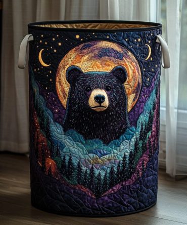 Bear Horizon Quilted Laundry Hamper — Cozy Collapsible Fabric Basket With Handles , Washable Large Capacity Storage For Home & Nursery