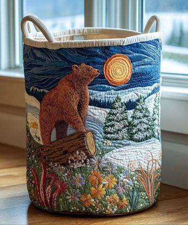 Bear Journey Quilted Laundry Hamper — Fun & Functional Collapsible Fabric Basket With Handles For Kids' Room, Nursery & Home