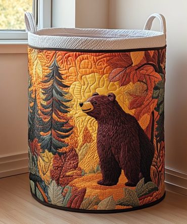 Bear Path Quilted Laundry Hamper — Rustic Collapsible Fabric Basket With Handles , Durable Washable Hamper For Kids & Cabin Living