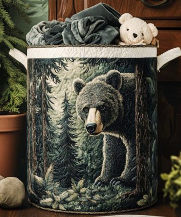 Bear Paw Trail Quilted Laundry Hamper – Rustic Woodland Foldable Storage Basket, Durable Lined Hamper For Cabin, Bedroom & Kids