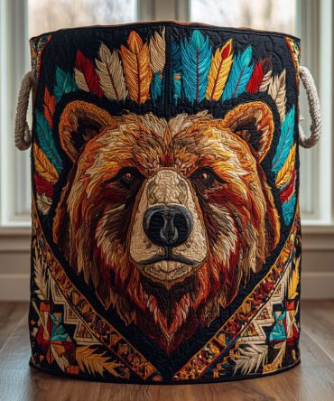 Bear Presence Quilted Laundry Hamper - Foldable Fabric Hamper With Easy-Carry Handles, Removable Washable Liner & Compact Storage Design