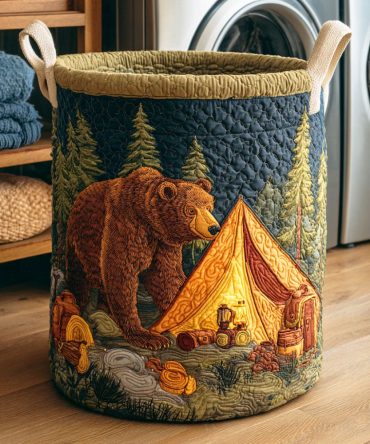 Bear Tent Quilted Laundry Hamper – Playful Woodland Collapsible Basket, Padded Fabric, Easy-Carry Handles & Compact Storage