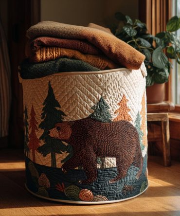 Bear Of The Cascades Quilted Hamper: Rustic Adventure-Themed Laundry Basket For Cabin, Nursery & Family Rooms