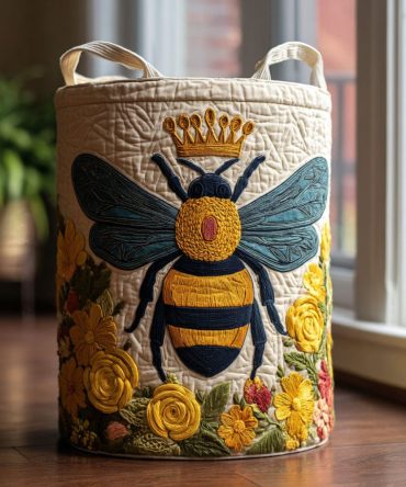 Bee Bloom Quilted Collapsible Laundry Hamper - Floral Decorative Fabric Storage Basket With Handles For Nursery & Home Organization