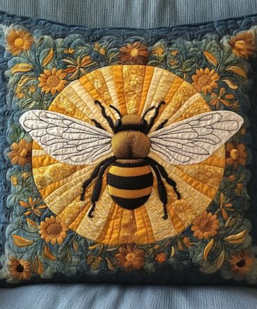 Bee Blooming Quilted Pillow Cover - Floral Bee Pattern Decorative Pillowcase For Nature-Inspired Home & Garden Vibes