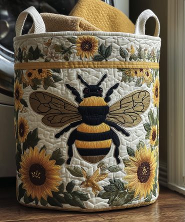 Bee Bright Quilted Laundry Hamper — Sunny Honeybee Foldable Fabric Basket With Comfortable Handles For Playful, Functional Home Storage