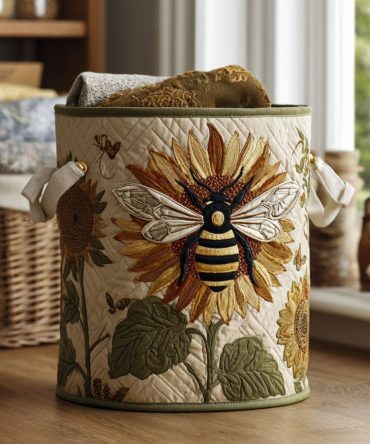 Bee Garden Quilted Cotton Laundry Hamper - Large Decorative Foldable Fabric Basket With Strong Handles