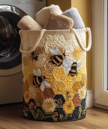 Bee Haven Quilted Laundry Hamper — Garden-Inspired Foldable Fabric Basket For Laundry, Nursery & Living Spaces With Handles
