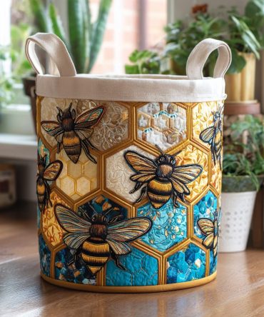 Beehive Charm Quilted Laundry Hamper — Honeycomb-Inspired Fabric Basket With Handles, Stylish Storage For Home & Nursery